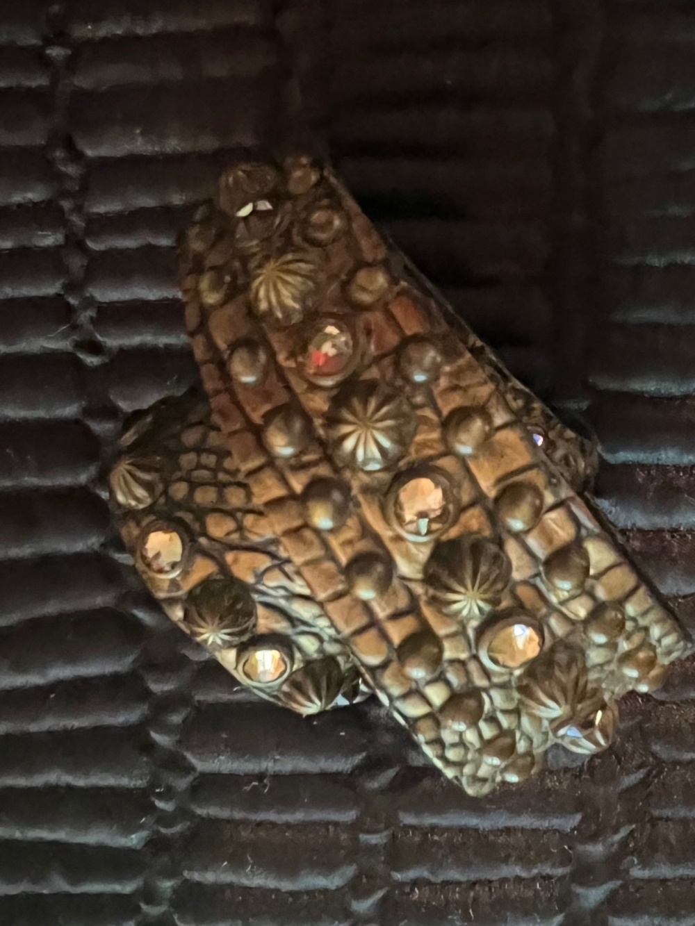The Rowdy Cowgirl Leather Croc Embossed Snap Bracelet Cuff  w/Faux Jewels